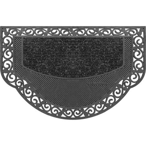 Zerbino Ingresso Semiluna Elegante Welcome Antiscivolo Gomma Robusta Tappeto Assorbente - Nero