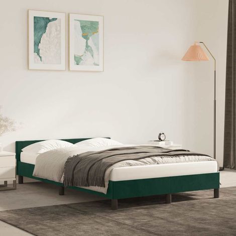 Lit adulte avec tête de lit, Lit double Cadre de lit Vert foncé 120x200 cm Velours MEMV595392 (1/5)