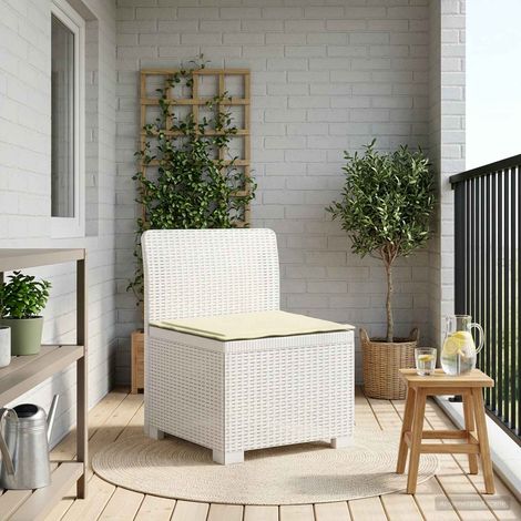 Canapé de Jardin 1 Place en Polypropylène Aspect Rotin Blanc avec Coussin Crème - PANGIVO (1/5)