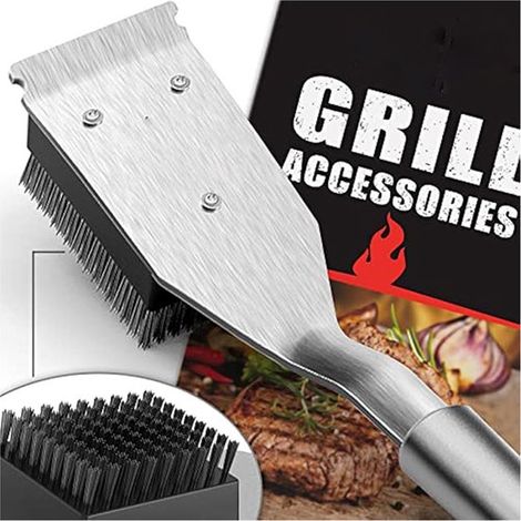 Filiyano-Brosse et grattoir pour barbecue, brosse métallique pour barbecue extérieur, brosse de nettoyage pour accessoires de barbecue, brosse de (1/5)