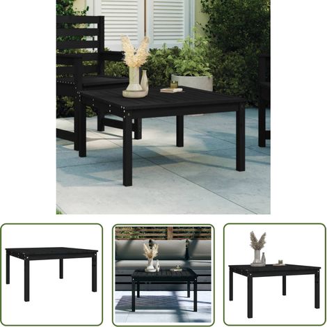 The Living Store Table de jardin noir 82,5x82,5x45 cm bois massif de pin - Table De Jardin - Table Extérieure - Mobilier De Jardin - Table En Bois - Table Ronde (1/5)