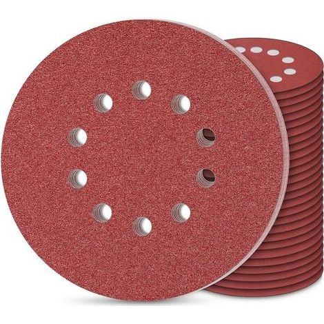 Papier de verre 225 mm, 30 disques abrasifs ronds à 10 trous, grain P80 - Pour ponceuses murales et de plafond (1/5)