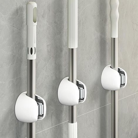 Stück Besenhalter zur Wandmontage, ABS-Besenhalter zur Wandmontage, Besenhalter ohne Bohren, Bürstenhalter, selbstklebender Besenhalter zur Wandmontage, Organizer für Küche, Garage, Waschküche und Bad (1/5)