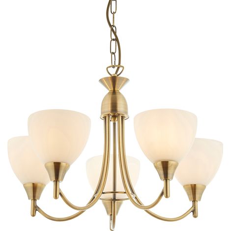 Suspension classique laiton ant. opale 5xE14 Endon (1/5)