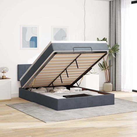 Estructura cama otomana colchón terciopelo gris oscuro (1/5)