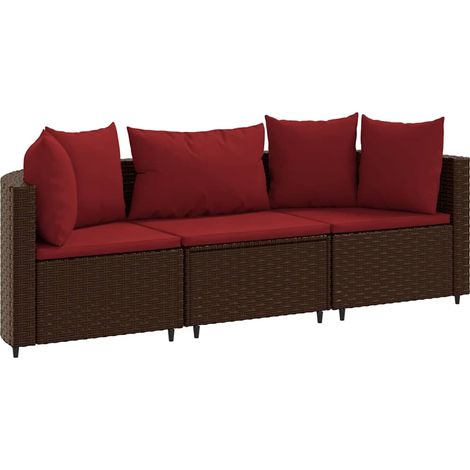Set Divano da Giardino 3 pz con Cuscini Marrone in Polyrattan vidaXL (1/5)