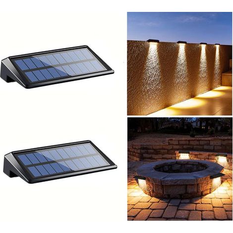 Lampe solaire extérieur détecteur de mouvement, lot de 2 lampes solaires pour terrasse d'extérieur, étanches à led pour escaliers, marches, clôture, terrasse, jardin et allée (1/5)