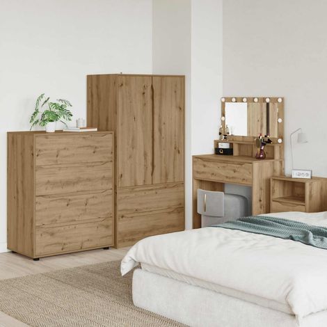 Armoire de rangement 4 tiroirs en bois d’ingénierie chêne artisanal 80 x 48 x 105 cm - PANGIVO (1/5)