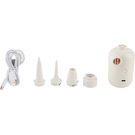 Minibomba de aire eléctrica portátil Tiny Pump con función de inflado rápido y 4 boquillas para bolsas de almacenamiento, botes inflables y boyas. (1/5)