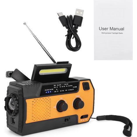 Tragbares Solar-Notfallradio mit Handkurbel für den Außenbereich, USB-Ladefunktion und orangefarbenem SOS-Alarm – US-Version, 4000 mAh (1/5)