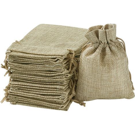 Sac Jute, Petite Pochette Tissu , Pochette Lin 100 PCS , Sac De Toile De Jute Pochon Dragees Sachet Lavande Mariage Petit Sachet Cadeau Pochette Cadeau Bijoux(100 PCS 13.5 x 9.5cm) (1/5)