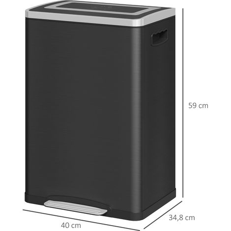 Poubelle de cuisine 2 compartiments de 2 x 20L, poubelle avec pédale, couvercle à fermeture douce 40 x 34,8 x 59 cm noir (1/5)