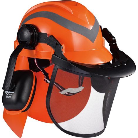 Casco protettivo per adulti con occhiali antigraffio, protezioni per le orecchie, sottogola, striscia riflettente e sistema di ventilazione traspirante. (1/5)