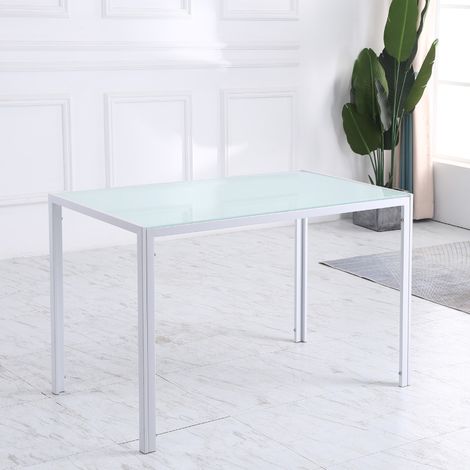 DESMIU Table à Manger Rectangulaire 4 Personnes avec Plateau en Verre et Pieds en Métal, Blanche, 120 × 60 × 75 cm (1/4)