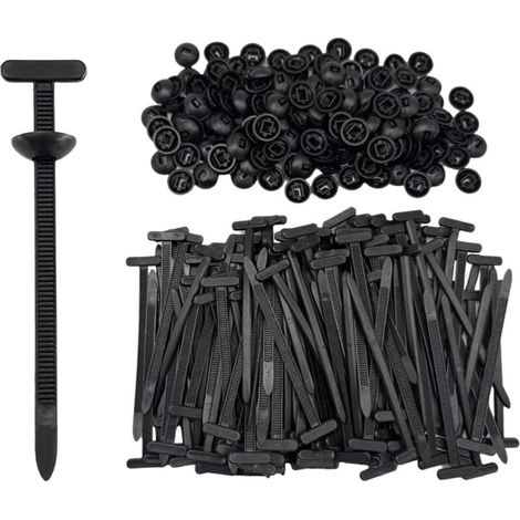 Lot de 100 attaches de câble universelles en nylon pour voiture, clips de fermeture éclair, rivets en plastique robustes, style T