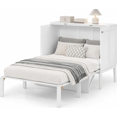 Lit escamotable 90x200 cm mural vertical, pliant avec sommier à lattes, gain de place pour chambre ado et studio, blanc, CHICFURN (1/5)