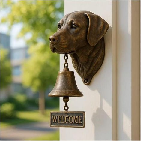 Cloche de Bienvenue pour Chien, Cloche de Porte Vintage en Laiton avec Sculpture de Chien réaliste, Cloche Murale Rustique pour entrée de Maison (1/5)