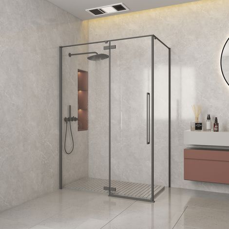 Eckduschwand mit Falttür DELFT CUADRA Gun Metal - Glas 8 mm /
