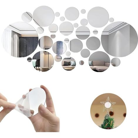 Set di 32 adesivi rotondi a specchio 3D, adesivi murali rimovibili, fai da te (32 pezzi)
