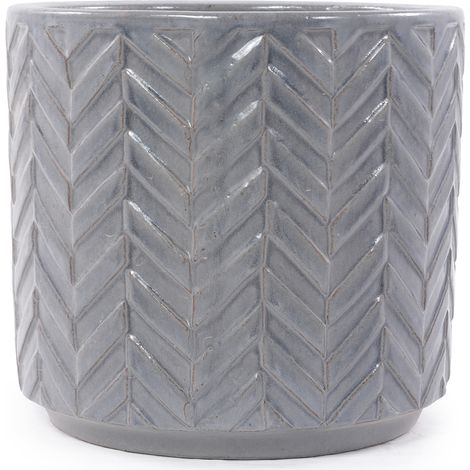 Vaso in ceramica grigio cenere Ø31,5 cm con rilievo a spina di pesce (1/5)