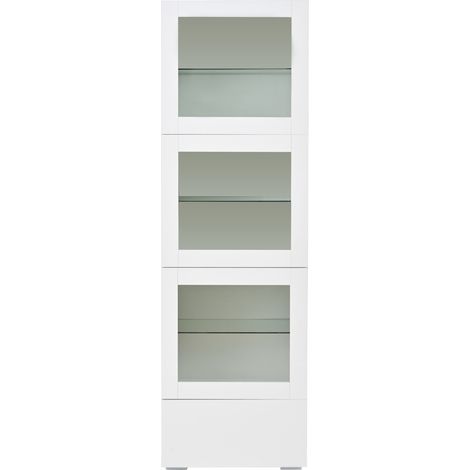 Vitrine blanche moderne 60x40x173 cm avec LED réglable, 3 portes en acrylique et 3 étagères en verre (1/5)