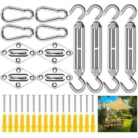 Kit de fixation pour voile d’ombrage en acier inoxydable, ensemble complet avec tendeurs, mousquetons et sangles réglables (1/5)