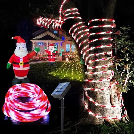 Décorations de Noël extérieures brillantes, guirlande lumineuse solaire de 10 m aux couleurs acidulées avec 100 LED, étanche, pour terrasse (1/5)