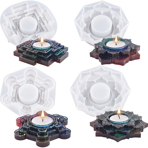 4 PCS Silicone Moules Bijoux Résine Bougeoirs Moule Résine Moule Resine Epoxy Silicone pour Bougeoirs pour La Boîte à Bijoux, La Boîte à Bonbons et La Décoration de Table (1/5)