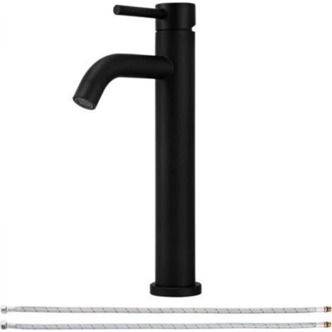 Robinet Lavabo Haut - Poignée Unique - Alimentation Eau - Finition Noir Mat - Acier Inoxydable - Pour Lavabo Monotrou (1/3)
