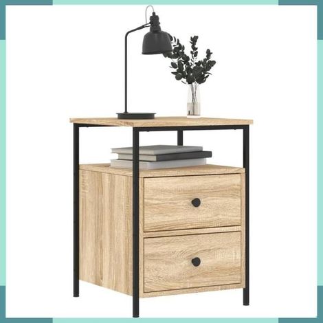 Table de chevet - 826005 - chêne sonoma - bois d'ingénierie & fer - 44x45x60 cm (1/5)