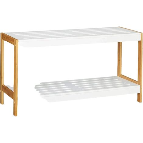 Scarpiera con spazi portaoggetti 2 ripiani bambù e MDF bianco 70 cm 130001024