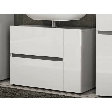 Mobile Sottolavabo Alamo, un Cassetto, Un'anta Made in Italy, 34x83x62h cm Bianco Lucido