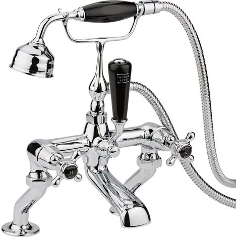 Old London Topaz Black Crosshead Chrome Bath Shower Mixer Tap and Shower Kit with Dome Collar - BC404DX (1/3)