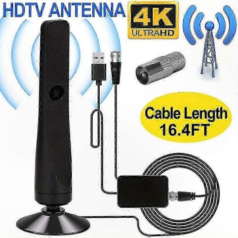 Antenne TV numérique amplifiée 4K 1080p, usage intérieur/extérieur, étanche, certifiée CP, portée 5600 miles, réception HD fiable, modèle robuste pour signal optimal. (1/4)