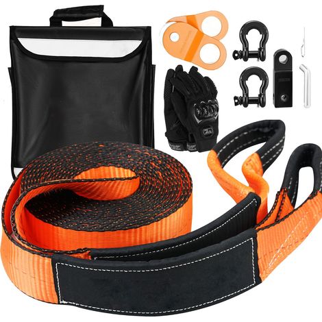 Kit de Récupération Tout-Terrain, 7,6 x 914,4 cm, avec Sangles de Remorquage 13 608 kg, Manilles 20 000 kg, Poulie, Gants et Sac de Rangement pour ATV, Jeep, Camion (1/5)