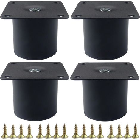 4pcs Pieds de meubles ronds en métal noir avec vis de montage pour lit et plan de travail (5 cm) (1/4)