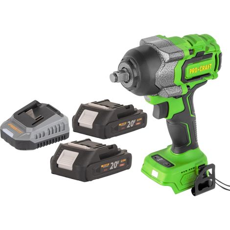 Procraft PWA36bb Clé à choc sans fil 20 V 850 Nm 1/2" Brushless + 2x batterie 2,0 Ah + chargeur