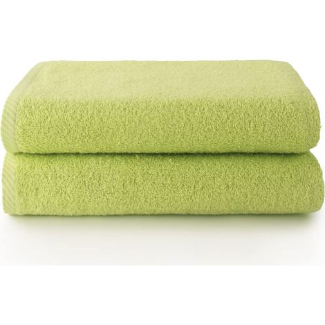 Lot de 2 Serviettes de Bain ou de Douche - Serviettes de Bain - 100% Coton - 500 g/m2 - Dimensions 70x140 cm - Citron Vert (1/5)