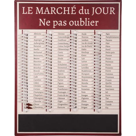 Tableau liste de courses fer 35x45cm – Élégant et moderne – Pour cuisine – Organisateur pratique – Antic Line Créations