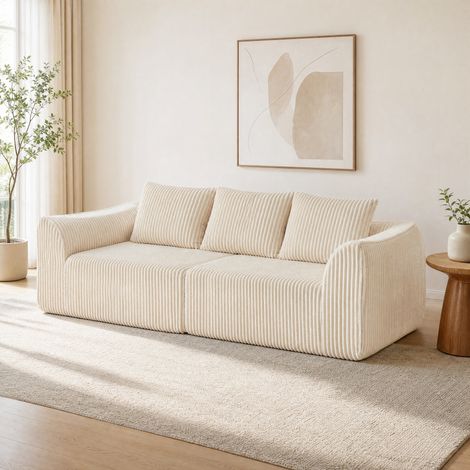 Modulares Sofa aus beigem Kord, 235,5 x 101 x 72,5 cm, ohne Montage, HAVRYA (1/5)