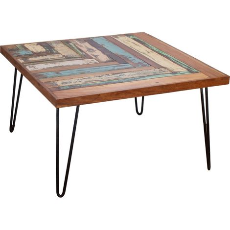 Tavolino Moderno da Soggiorno in Legno Massello Marrone 80x80 cm