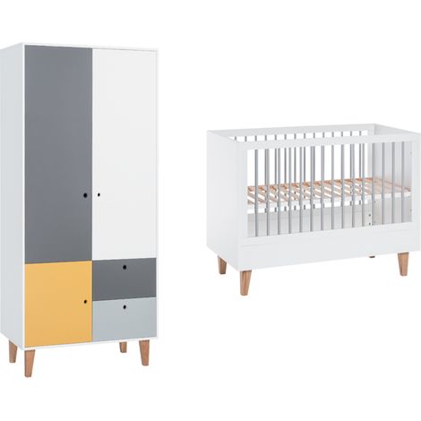 Lit bébé et Armoire Vox Concept Jaune (1/4)