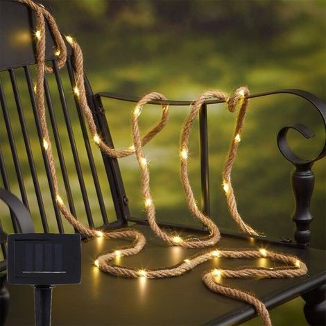 10 m lange, wasserdichte Jute-Solar-Lichterkette mit 200 LEDs für den Außenbereich, Innenräume, Terrasse, Pool, Schlafzimmer, Wohnzimmer, Gartenbeleuchtung und Weihnachtsbaumschmuck (1/5)