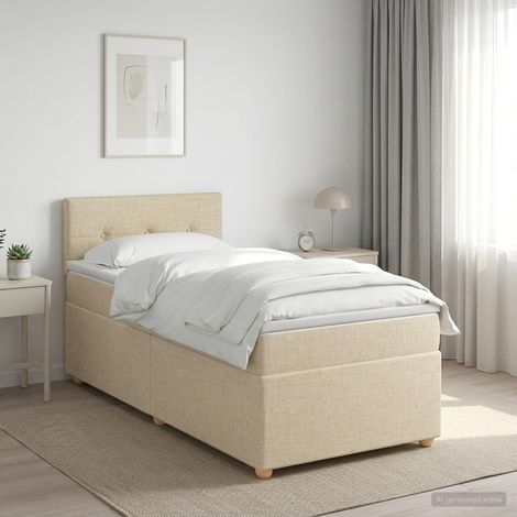 Lit boxspring avec matelas Crème 90 x 200 cm Tissu (1/5)