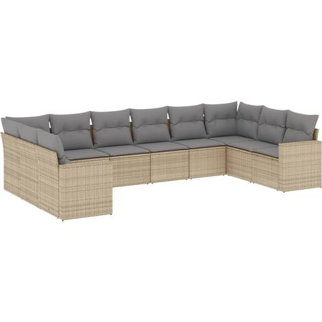 Maison Exclusive - Set Divano da Giardino 10 pz con Cuscini Beige in Polyrattan (1/3)