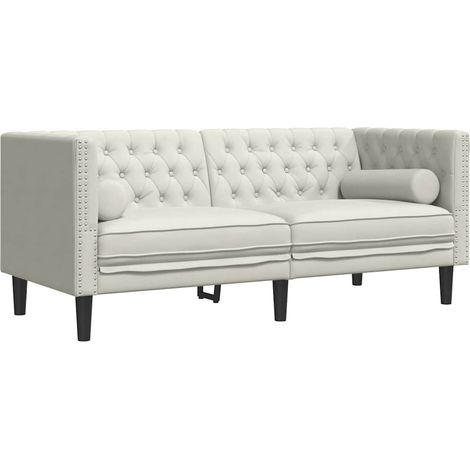 Canapé Sofa Chesterfield avec traversins 2 places crème velours (1/5)