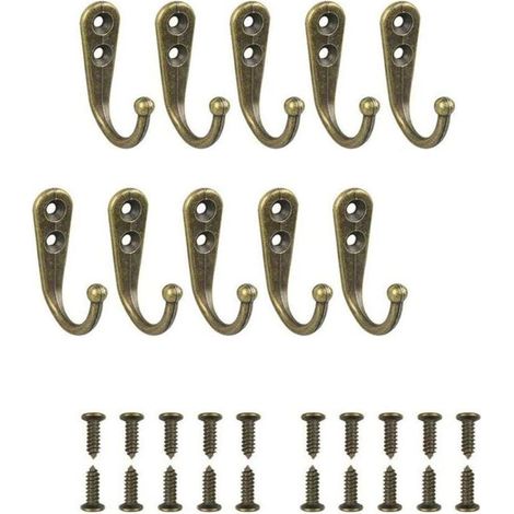10pcs Single Hooks Bronze Wall Hooks Bronze Tone Coat Hooks with Mounting Screws (1/5)