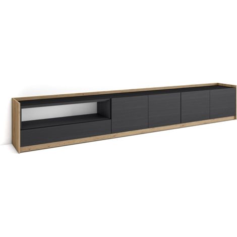 Skraut Home - Mobile TV Soggiorno, 310x37x50cm, Per TV fino a 80", Nero e rovere (1/5)