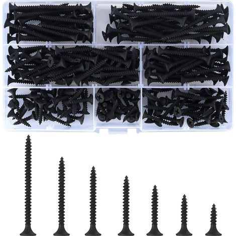 220 Kits de Vis à Bois Autotaraudeuses Vis M3.5, Filetage Pointu Vis - 3.5mm x (16/20/25/30/35/40/50 mm), pour Cloisons SèChes, Meubles En Bois, Parties Fixes. (1/5)