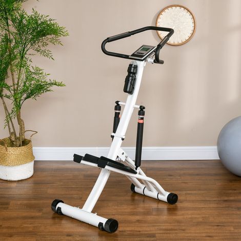 Stepper con manubrio, 12 livelli di resistenza regolabili, schermo LCD, 2 ruote e pedali antiscivolo, bianco e nero (1/5)